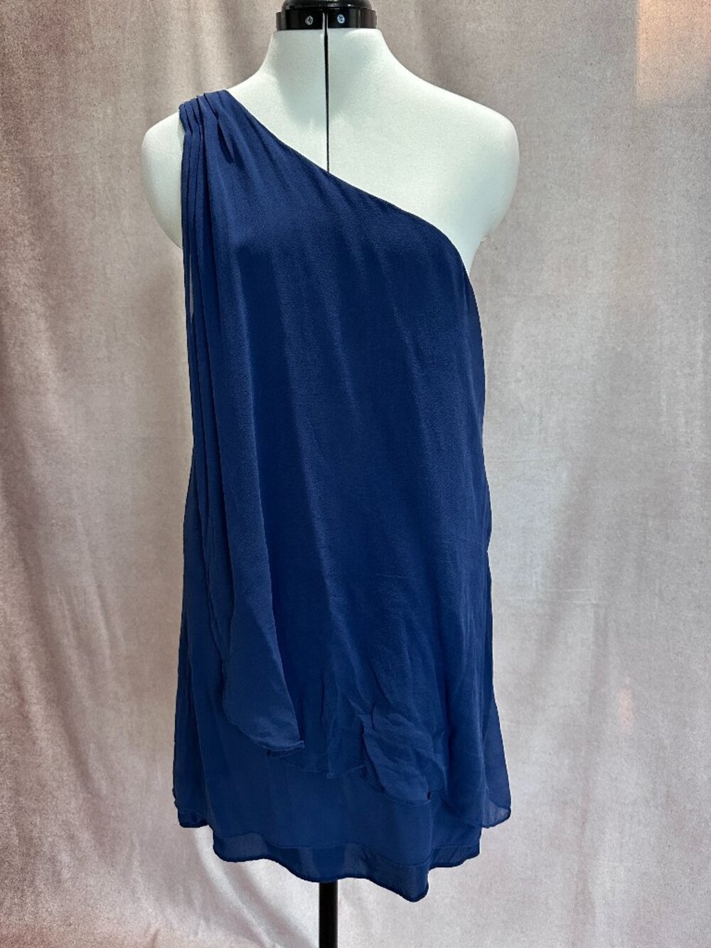 Alica + Olive Silk One Shoulder Dress, Navy Blue, M